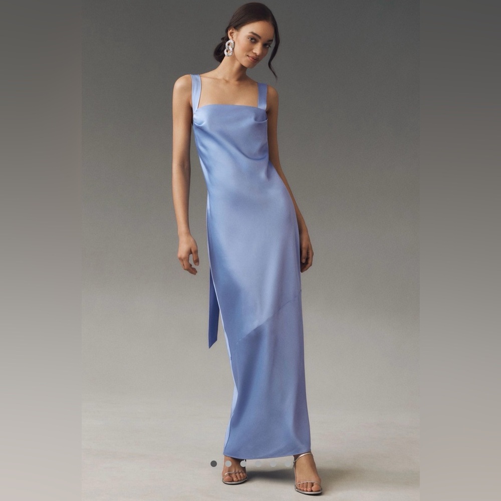 Satin Square-Neck Maxi Dress in Light Periwinkle